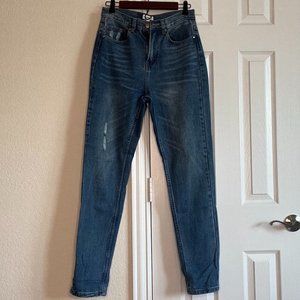 superdown Women's High Rise Jeans - Med Blue Wash Denim Jeans, Small, 30" Inseam